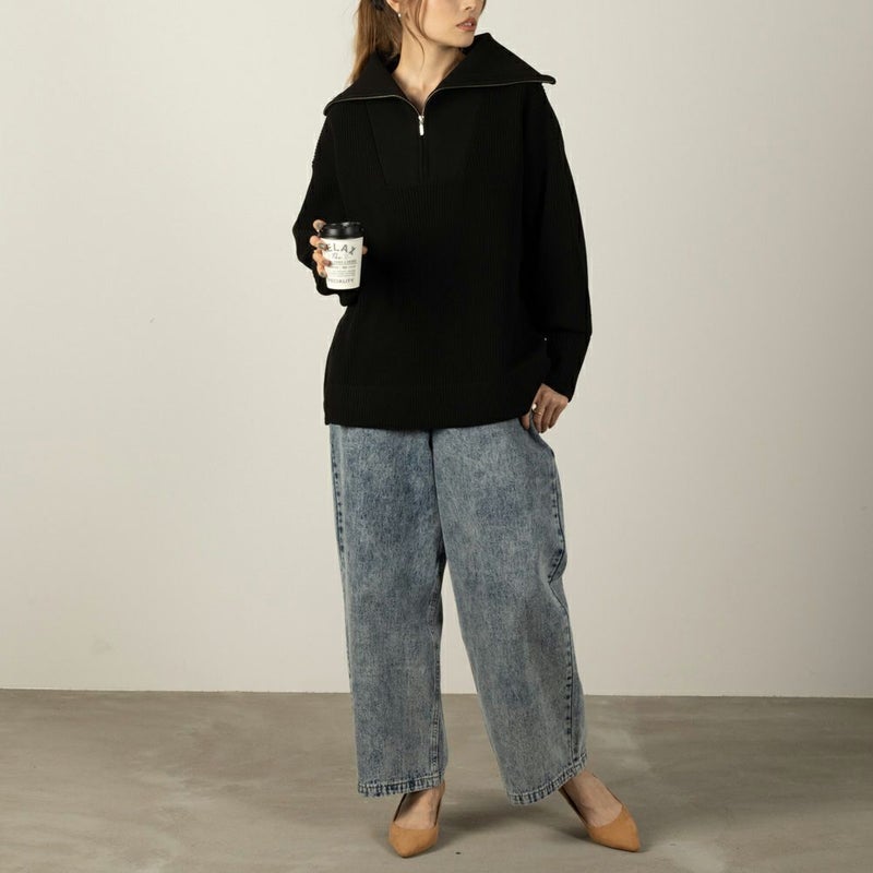 NAVY セーラーカラーハーフジップアップニット レディース商品画像-8