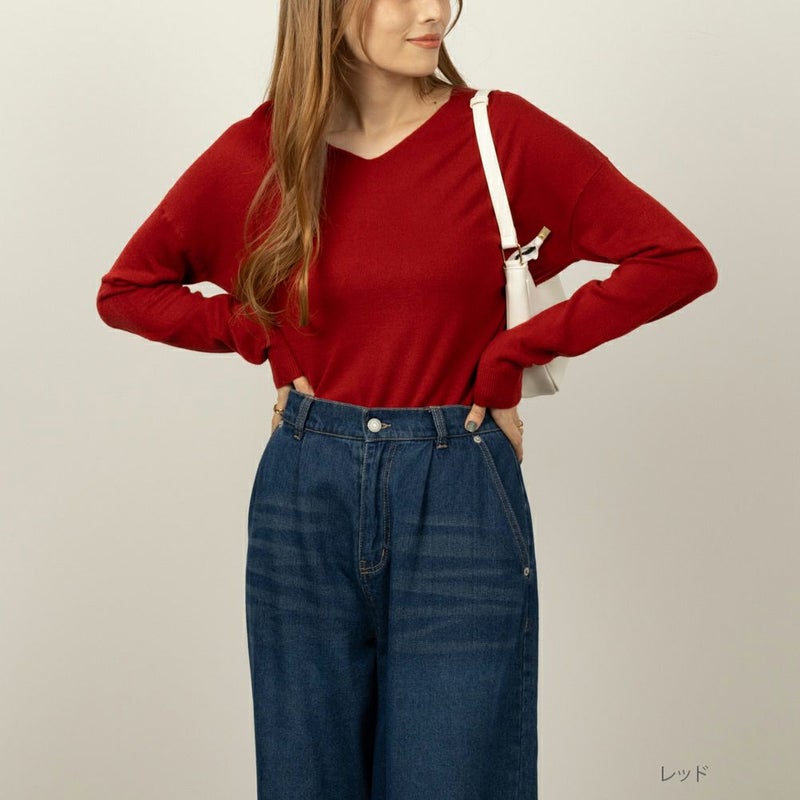 NAVY 洗えるニット カシミヤタッチVネックプルオーバー レディース商品画像-4