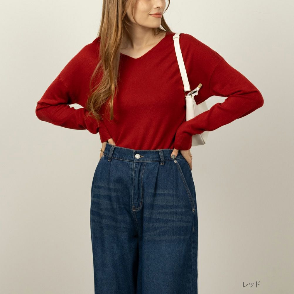 NAVY カシミヤタッチVネックプルオーバー レディース