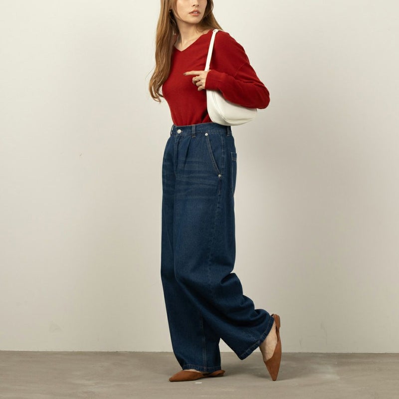 [期間限定knit]NAVY 洗えるニット カシミヤタッチVネックプルオーバー レディース商品画像-12