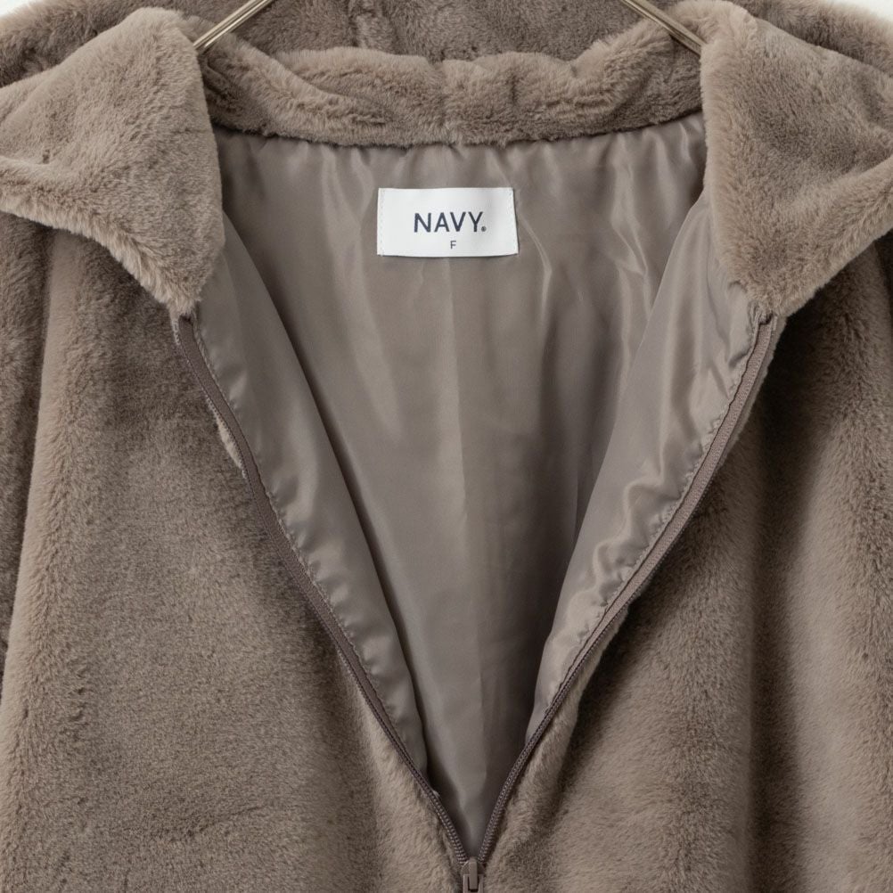 NAVY フェイクファーパーカー レディース