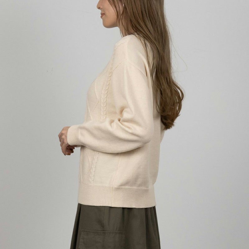 NAVY もちり もちもち 洗えるニット ケーブル編みプルオーバー レディース商品画像-6