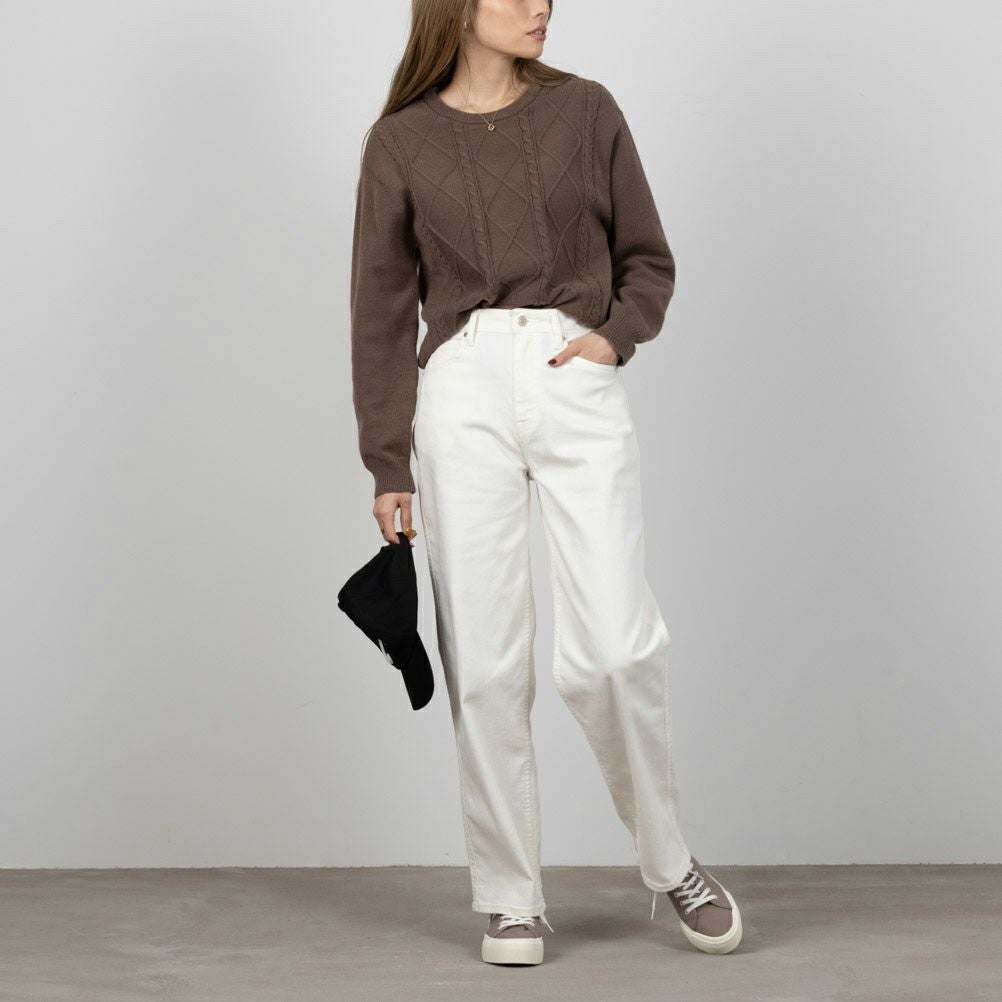 NAVY もちもちケーブル編みプルオーバー レディース