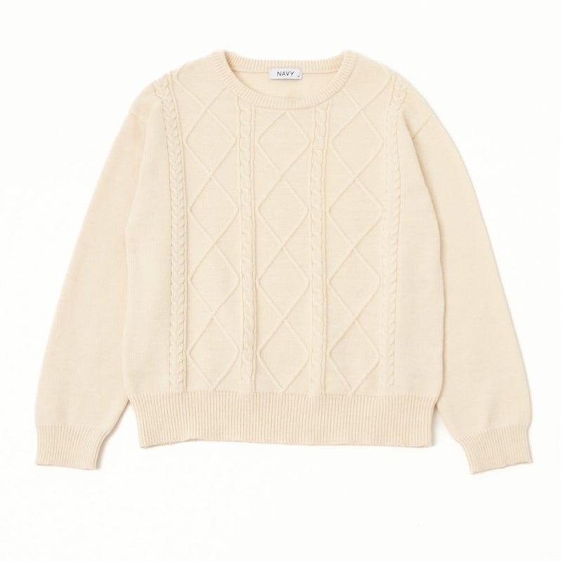 NAVY もちり もちもち 洗えるニット ケーブル編みプルオーバー レディース商品画像-13