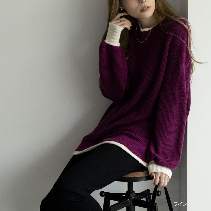 NAVY  フェイクレイヤードプルオーバー レディース商品画像-1