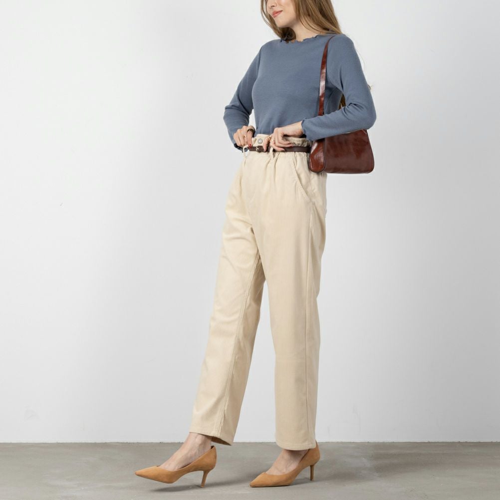 NAVY ベルト付きコーデュロイペーパーバッグパンツ レディース