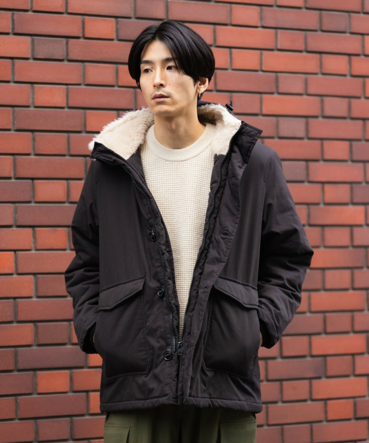 NAVY ミリタリーフードコート メンズ