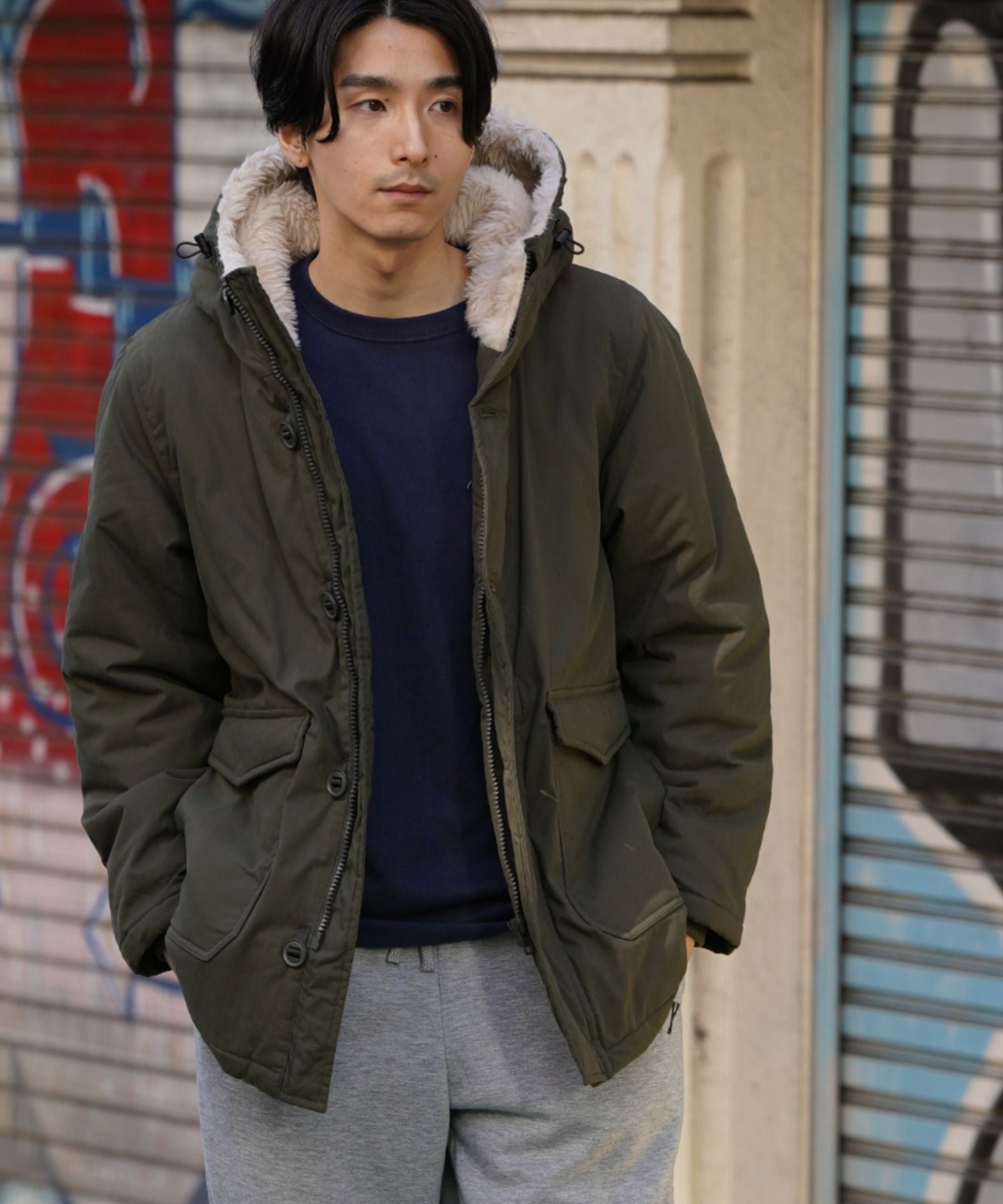 NAVY ミリタリーフードコート メンズ