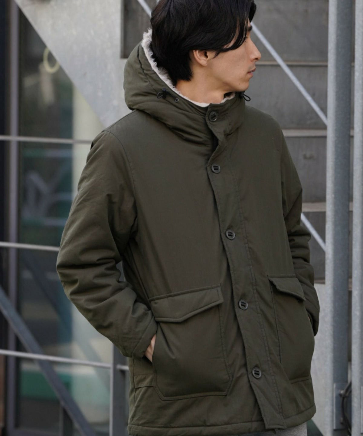 NAVY ミリタリーフードコート メンズ