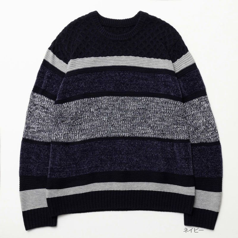 NAVY  切替ボーダーニット メンズ商品画像-3