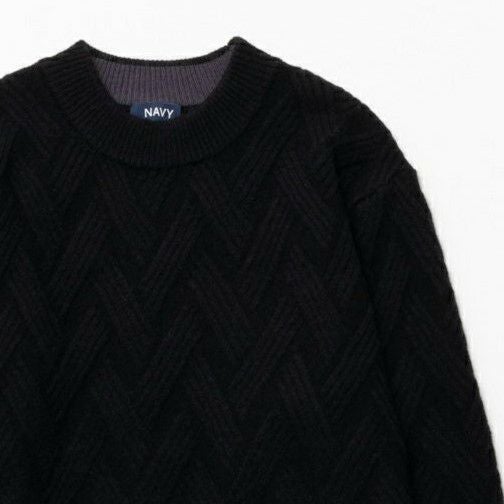 [期間限定knit]NAVY 快適ニット 幾何学柄モックネック メンズ商品画像-1