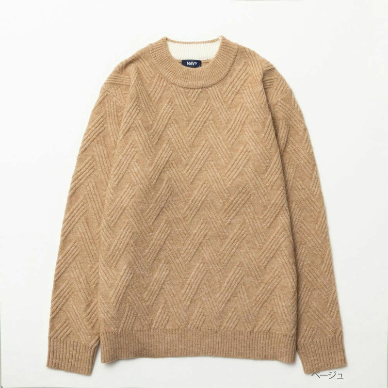 [期間限定knit]NAVY 快適ニット 幾何学柄モックネック メンズ商品画像-5