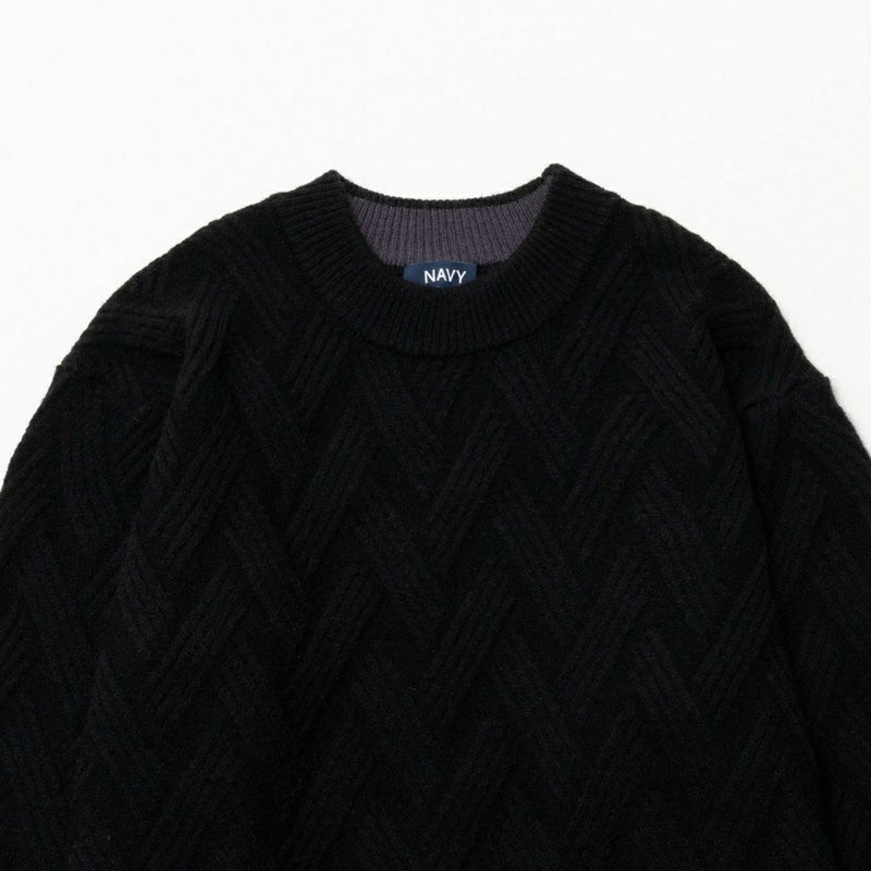 [期間限定knit]NAVY 快適ニット 幾何学柄モックネック メンズ商品画像-7