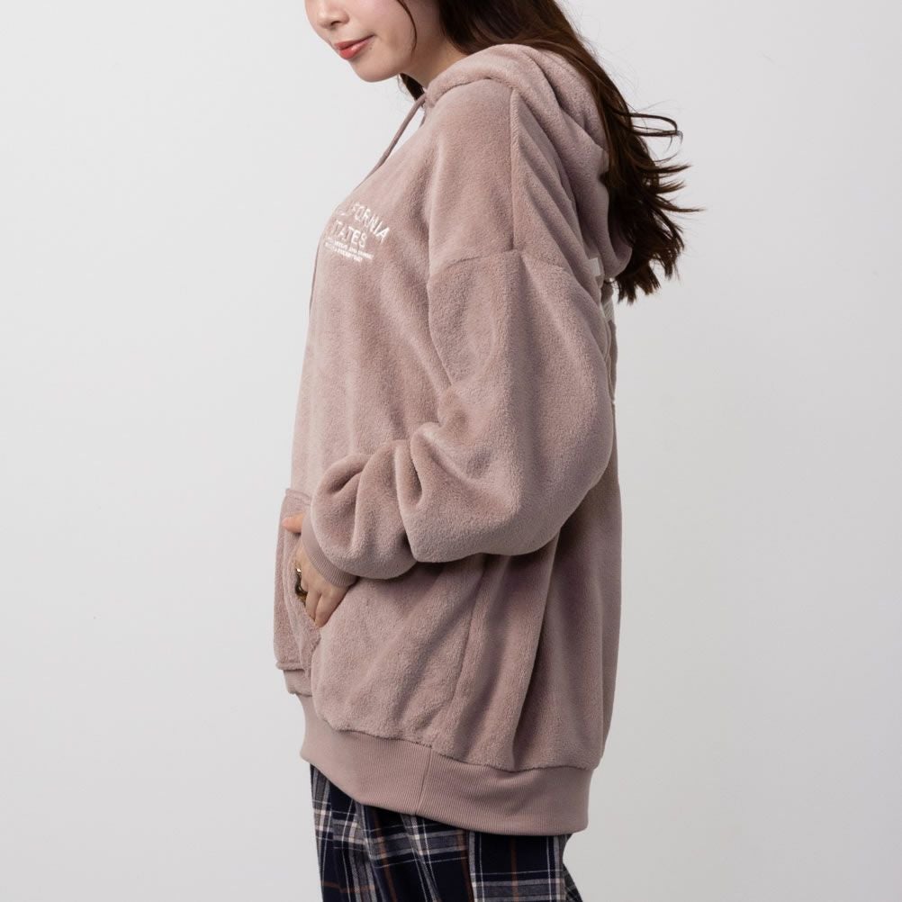 UNDERWRAPS 刺繍入り あったかシャギーボアパーカー レディース