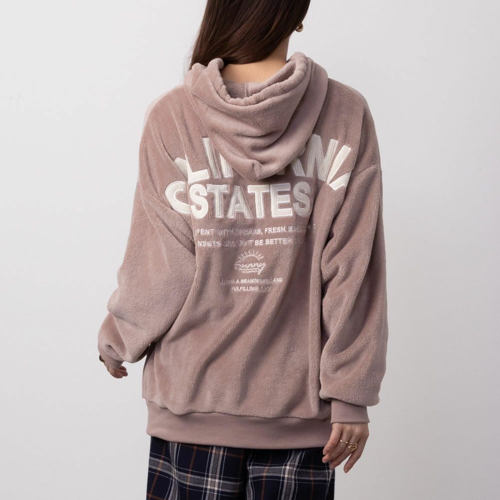 UNDERWRAPS 刺繍入り あったかシャギーボアパーカー レディース