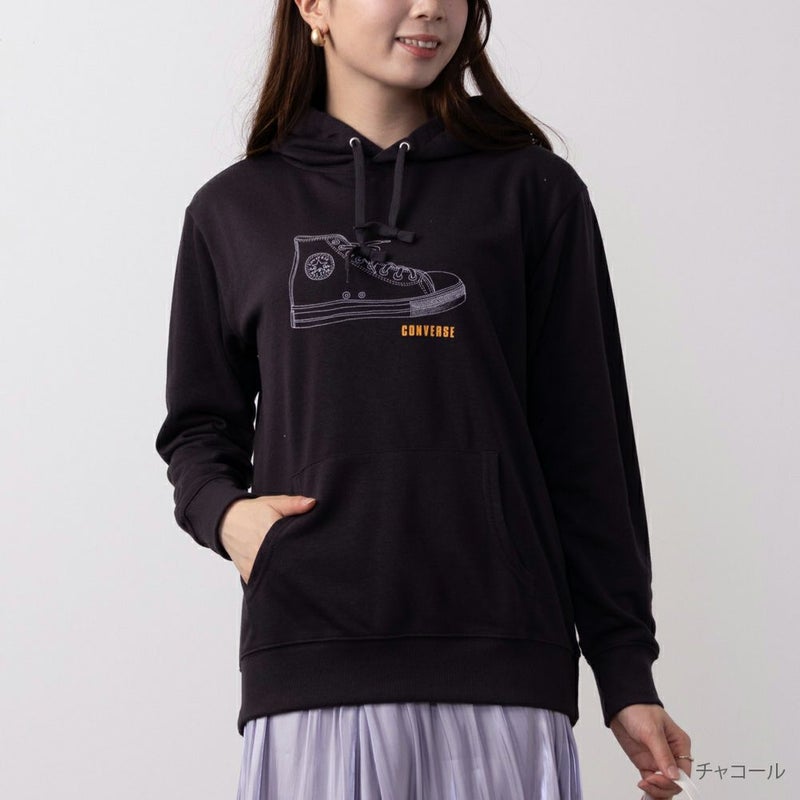 [期間限定価格]CONVERSE  シューズラバープリント裏毛パーカー レディース商品画像-3