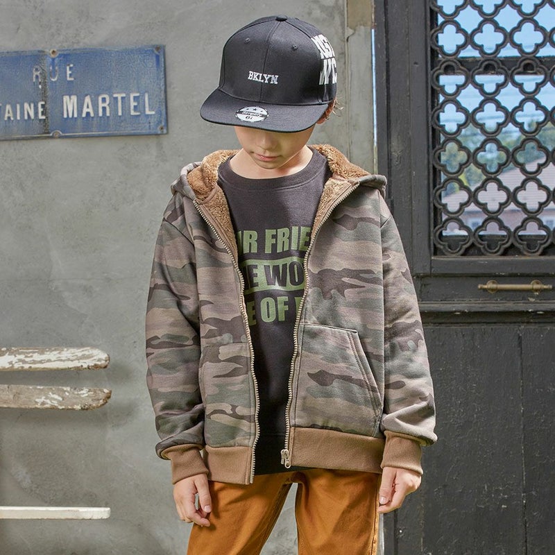 NAVY 温℃ 裏ボア総柄ジップアップパーカー キッズ商品画像-1