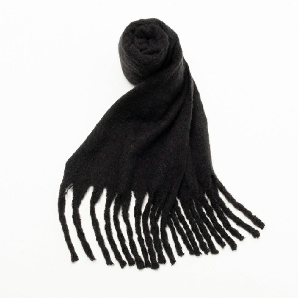 NAVY 太フリンジ無地マフラー レディース