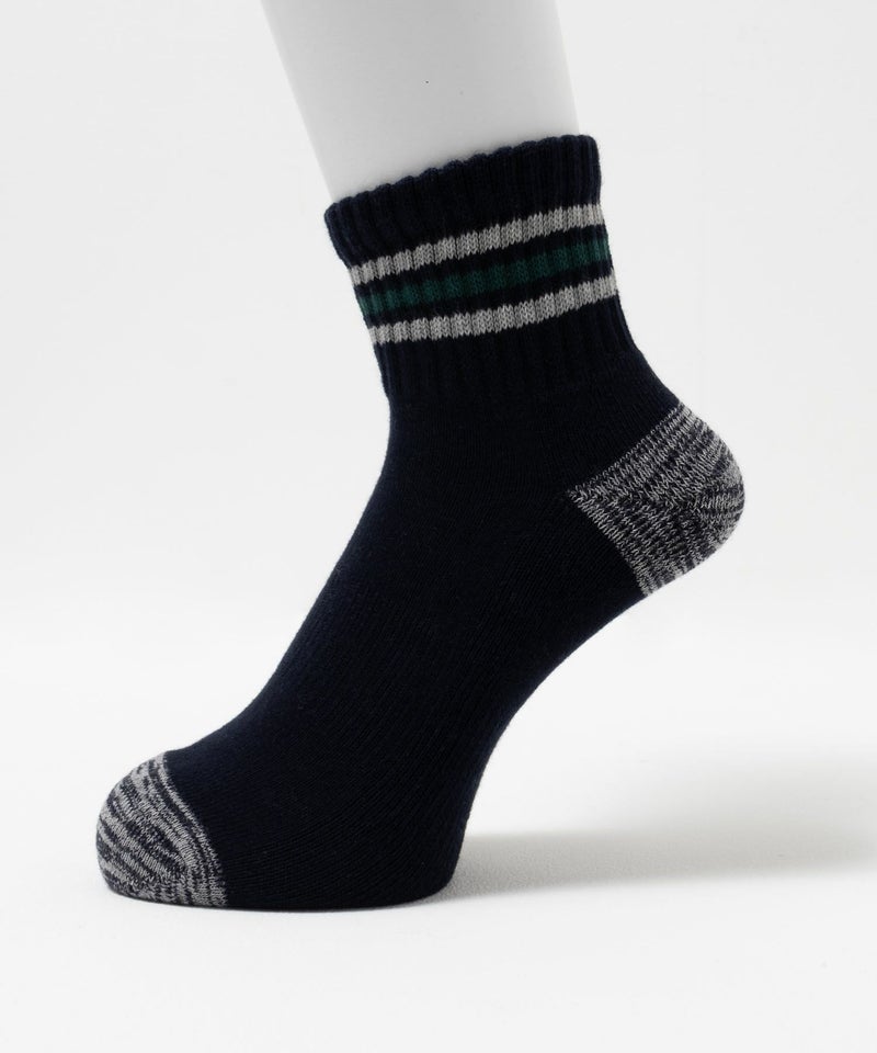 NAVY  クォーターソックス ライン柄 メンズ商品画像-1