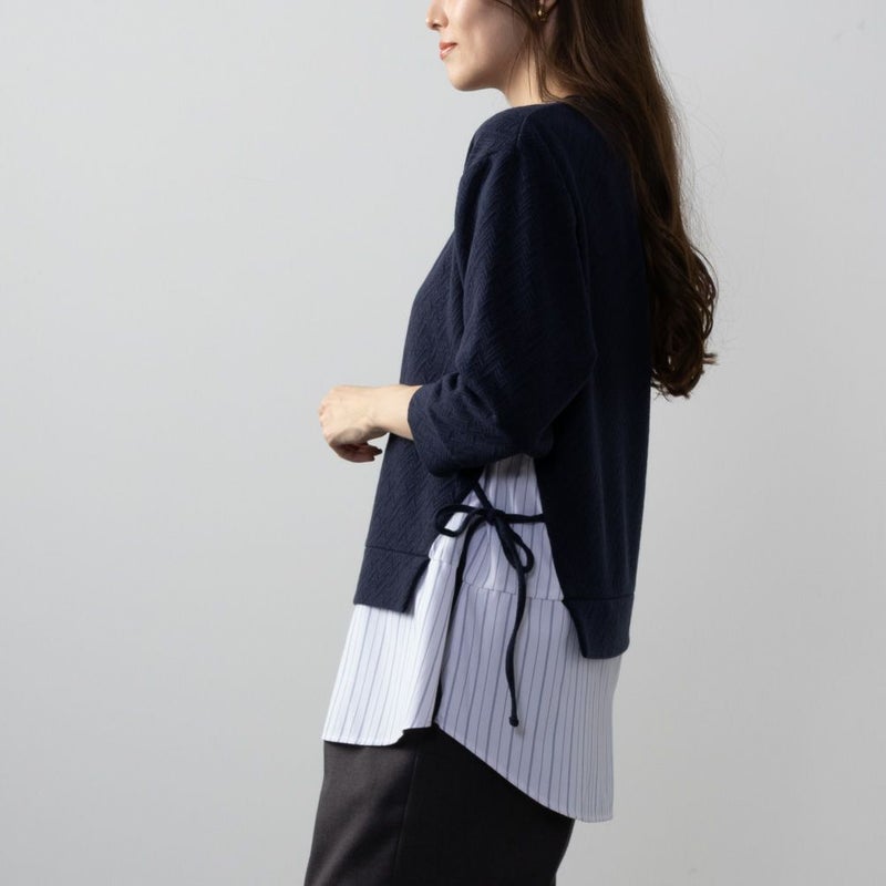 NAVY  時短フェイクレイヤードプルオーバー レディース商品画像-5