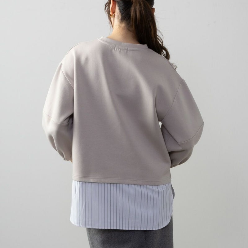 NAVY ポンチ素材 時短フェイクレイヤード九分袖プルオーバー レディース商品画像-6