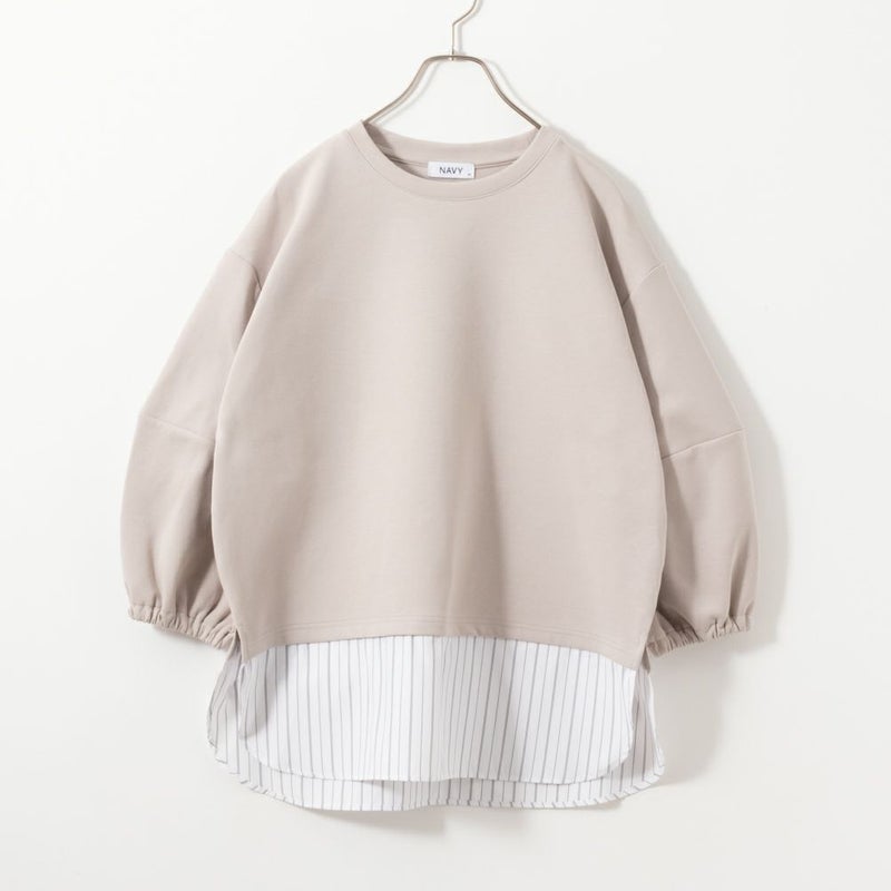 NAVY ポンチ素材 時短フェイクレイヤード九分袖プルオーバー レディース商品画像-9