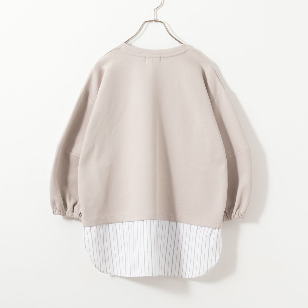 NAVY ポンチ素材 時短フェイクレイヤード九分袖プルオーバー レディース