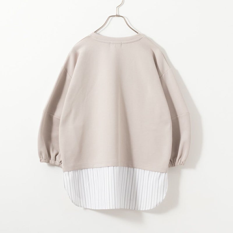 NAVY ポンチ素材 時短フェイクレイヤード九分袖プルオーバー レディース商品画像-10