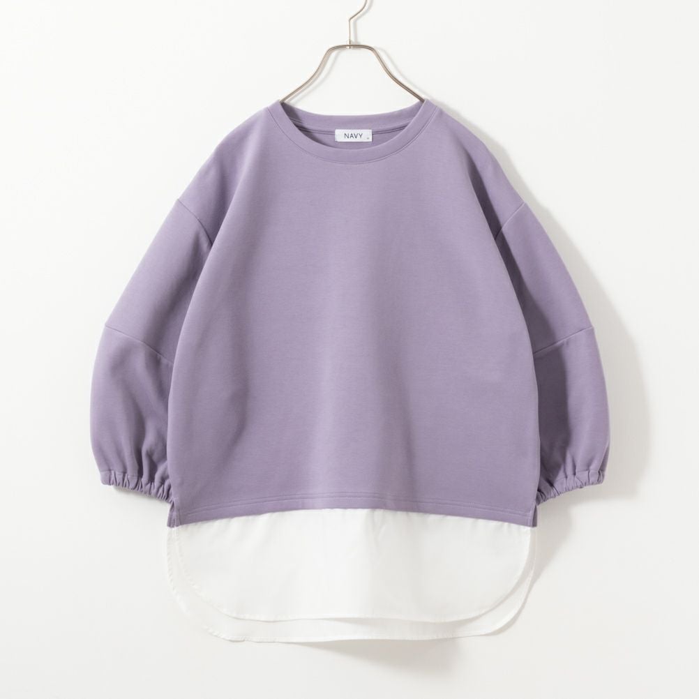 NAVY ポンチ素材 時短フェイクレイヤード九分袖プルオーバー レディース