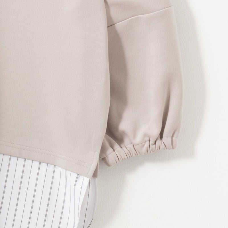 NAVY ポンチ素材 時短フェイクレイヤード九分袖プルオーバー レディース商品画像-14