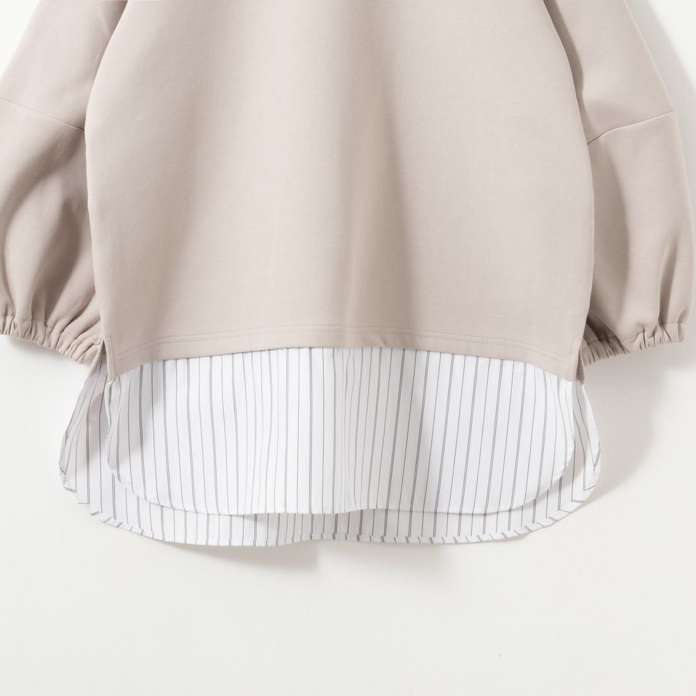 NAVY ポンチ素材 時短フェイクレイヤード九分袖プルオーバー レディース