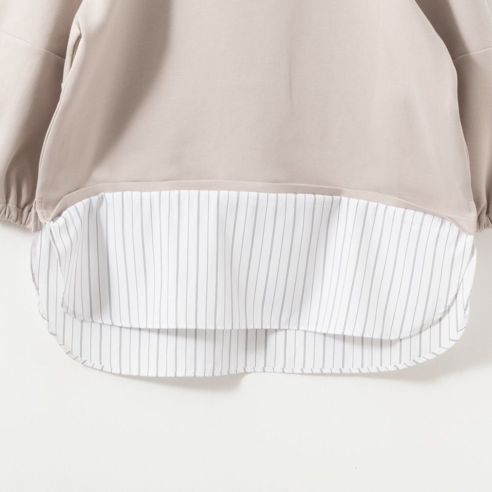 NAVY ポンチ素材 時短フェイクレイヤード九分袖プルオーバー レディース