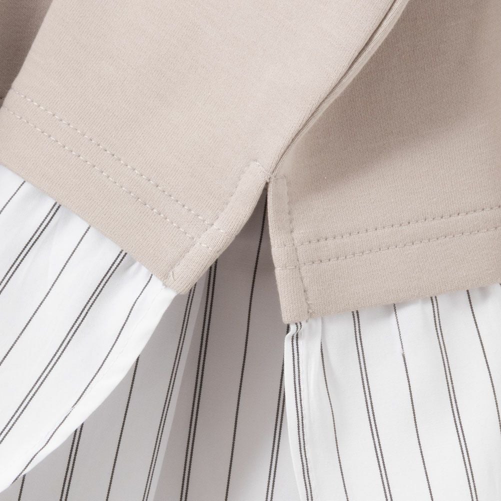 NAVY ポンチ素材 時短フェイクレイヤード九分袖プルオーバー レディース