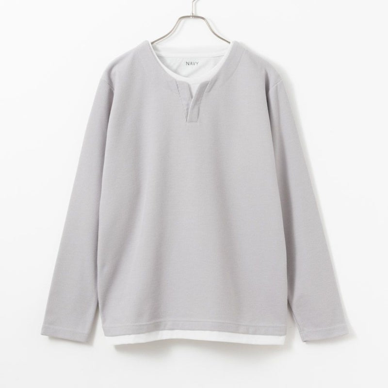 NAVY カノコキーネックレイヤード長袖Tシャツ メンズ商品画像-1