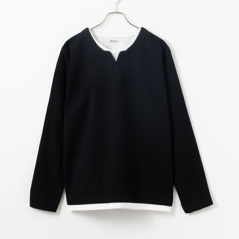 NAVY カノコキーネックレイヤード長袖Tシャツ メンズ商品画像-2