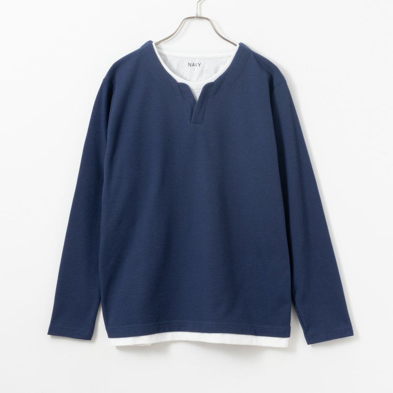 NAVY カノコキーネックレイヤード長袖Tシャツ メンズ商品画像-4