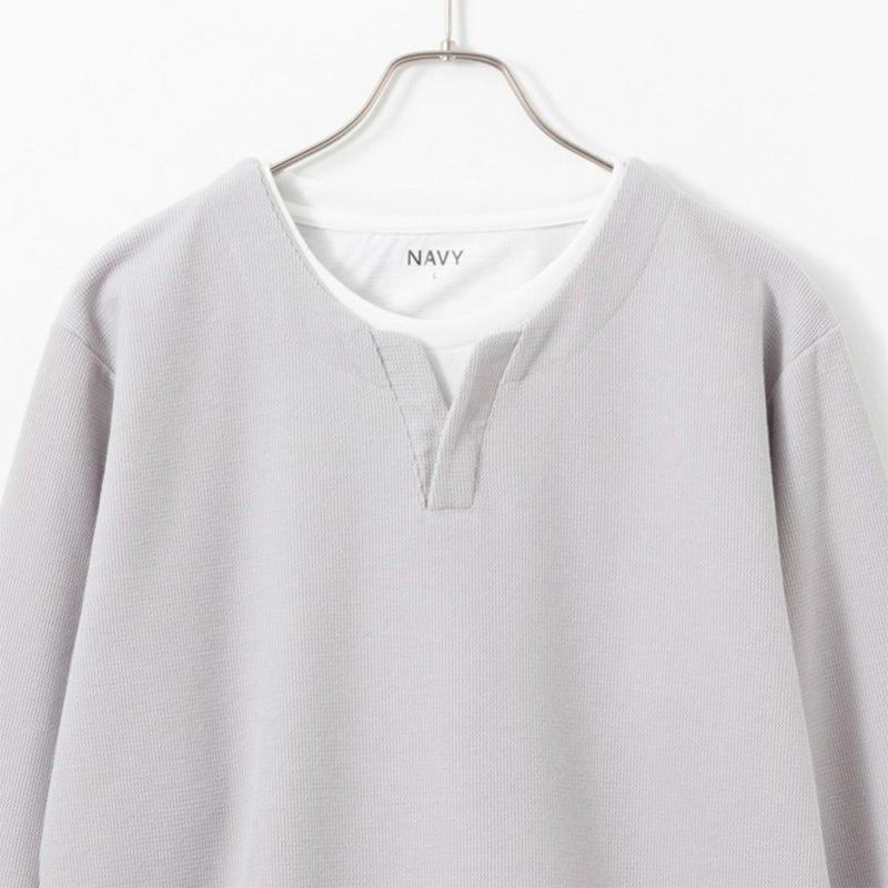 NAVY カノコキーネックレイヤード長袖Tシャツ メンズ商品画像-6