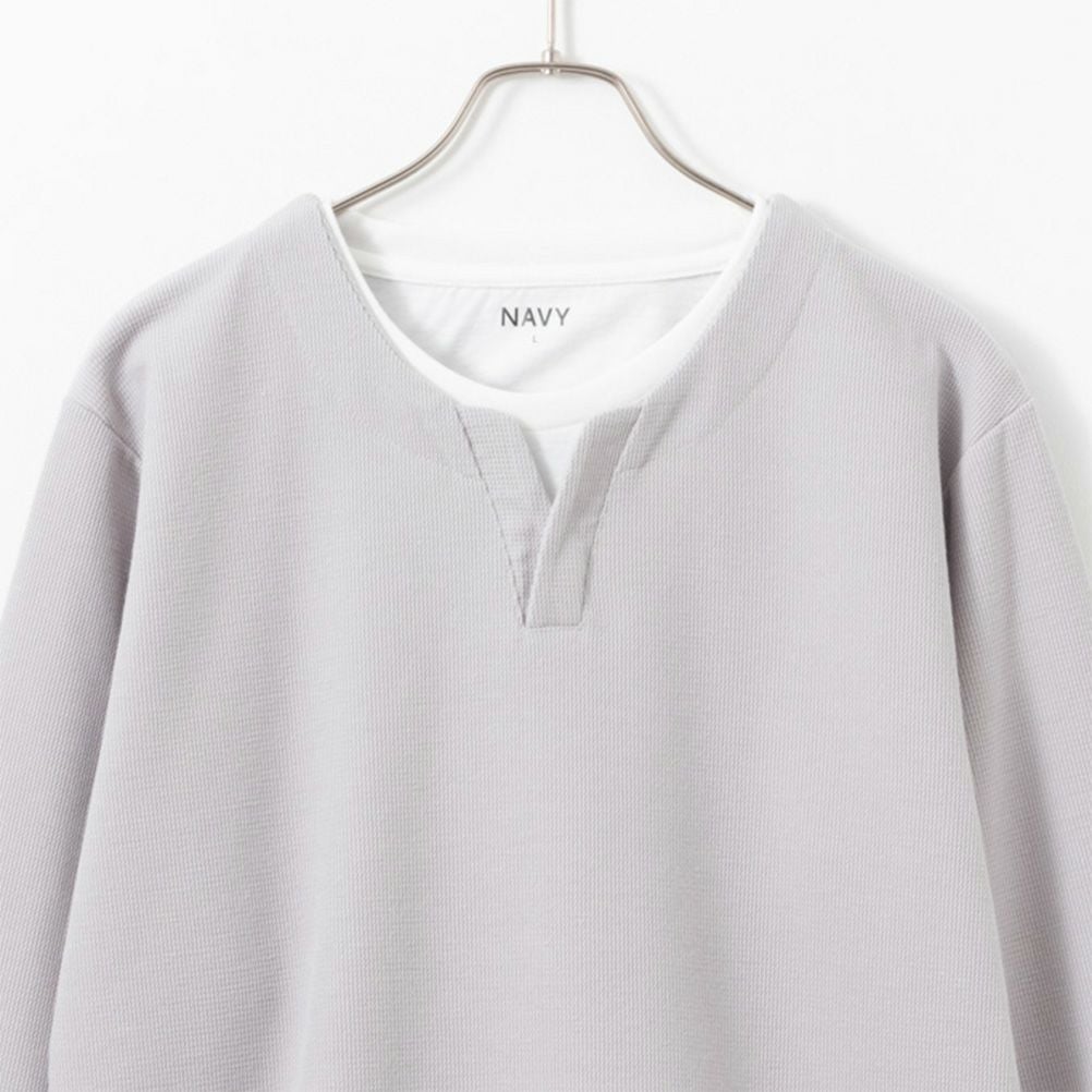 NAVY カノコキーネックレイヤード長袖Tシャツ メンズ