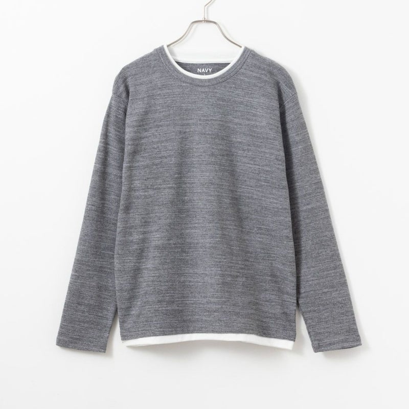 NAVY  フェイクレイヤードクルーネック長袖Tシャツ メンズ商品画像-2