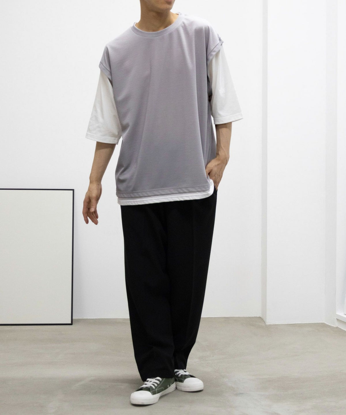  URBAN COLLECTION 梨地フェイクベストレイヤードTシャツ メンズ