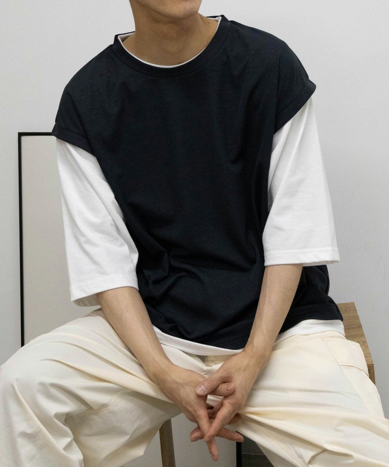 URBAN COLLECTION 梨地フェイクベストレイヤードTシャツ メンズ商品画像-11