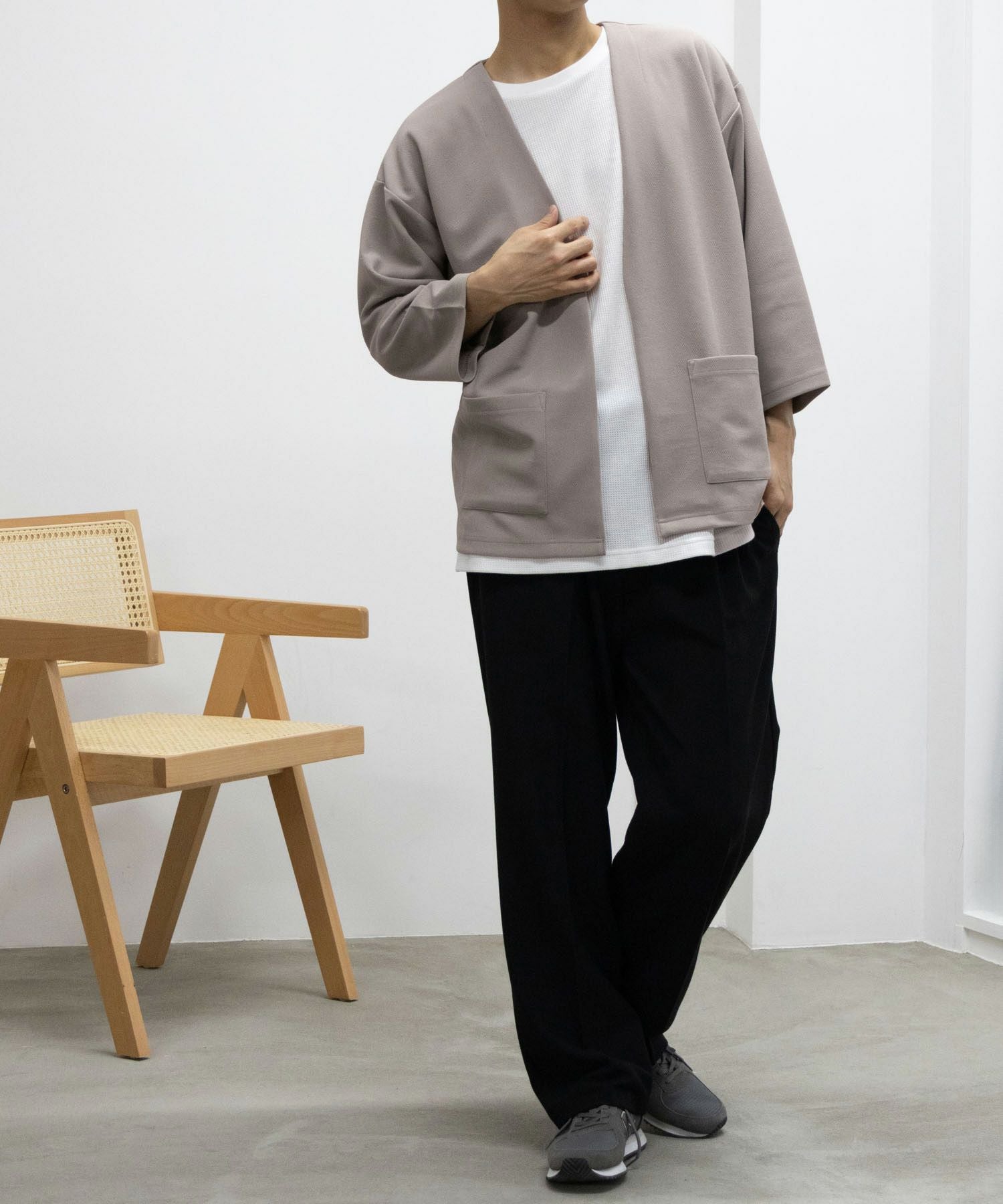 七分袖リブカーデアンサンブル URBAN COLLECTION 梨地7分袖カーディガンアンサンブル メンズ