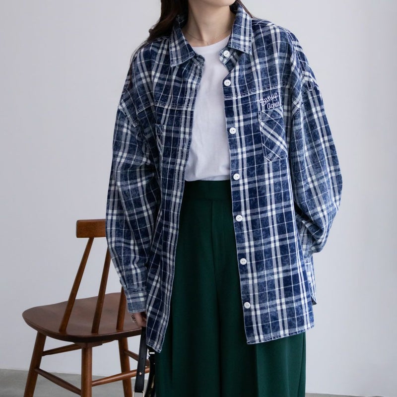 [期間限定価格]UNDERWRAPS  インディゴチェックルーズシャツ レディース商品画像-1