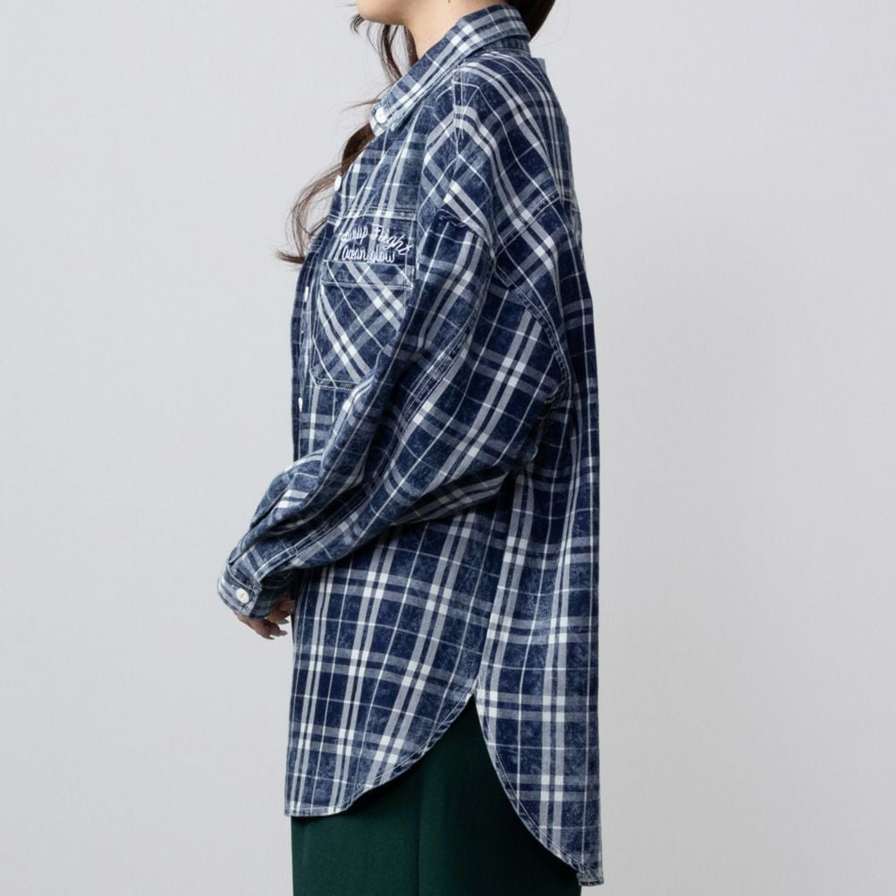 UNDERWRAPS インディゴチェックルーズシャツ レディース