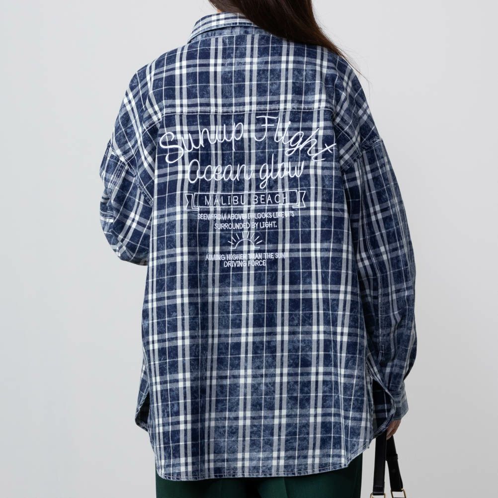 UNDERWRAPS インディゴチェックルーズシャツ レディース