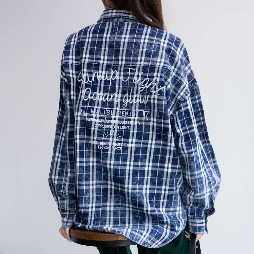 UNDERWRAPS インディゴチェックルーズシャツ レディース