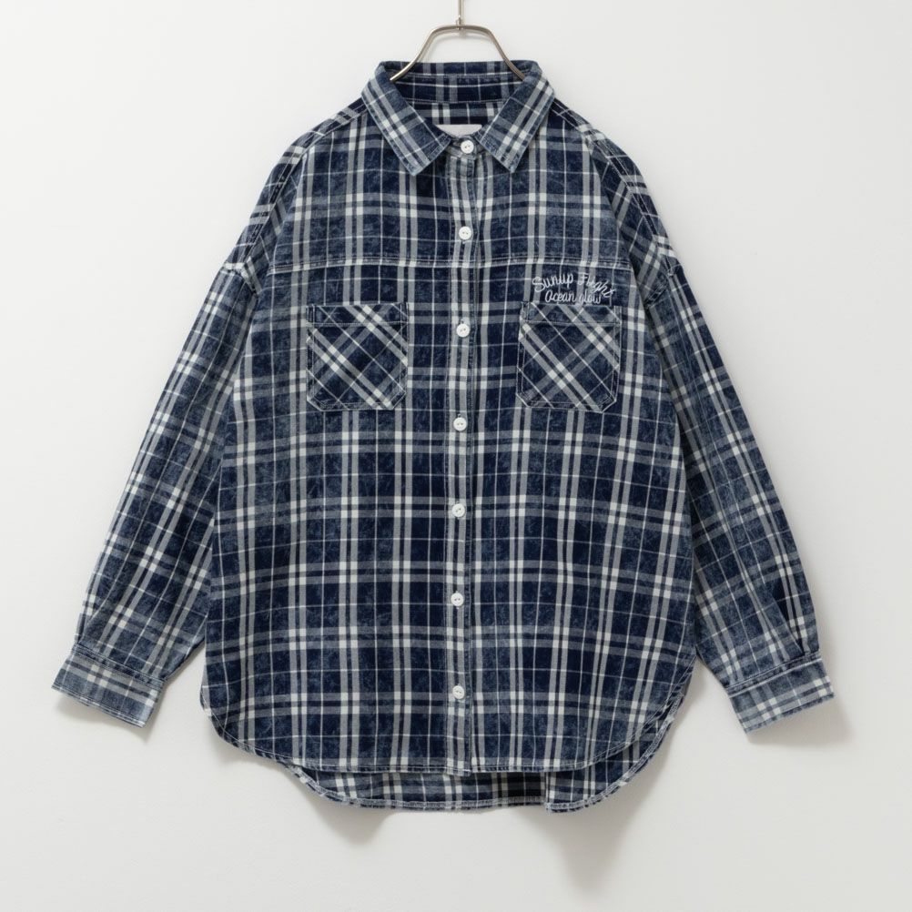 UNDERWRAPS インディゴチェックルーズシャツ レディース
