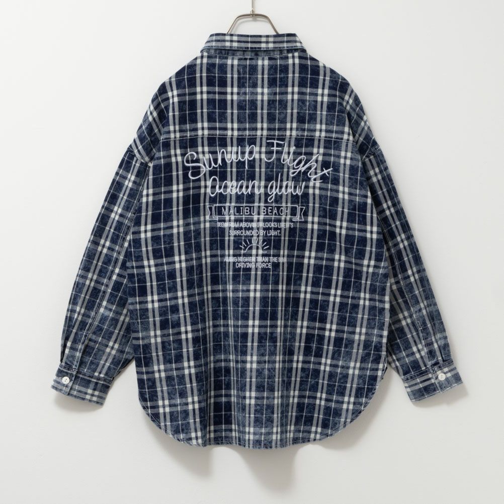 UNDERWRAPS インディゴチェックルーズシャツ レディース