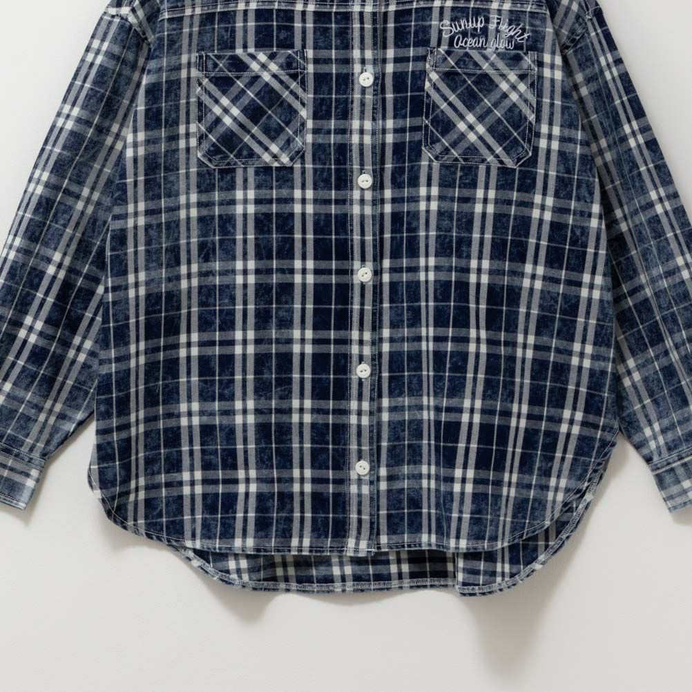 UNDERWRAPS インディゴチェックルーズシャツ レディース