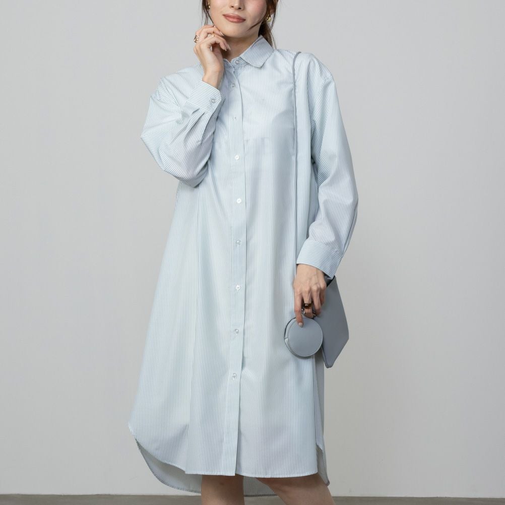 NAVY ストライプシャツワンピース レディース